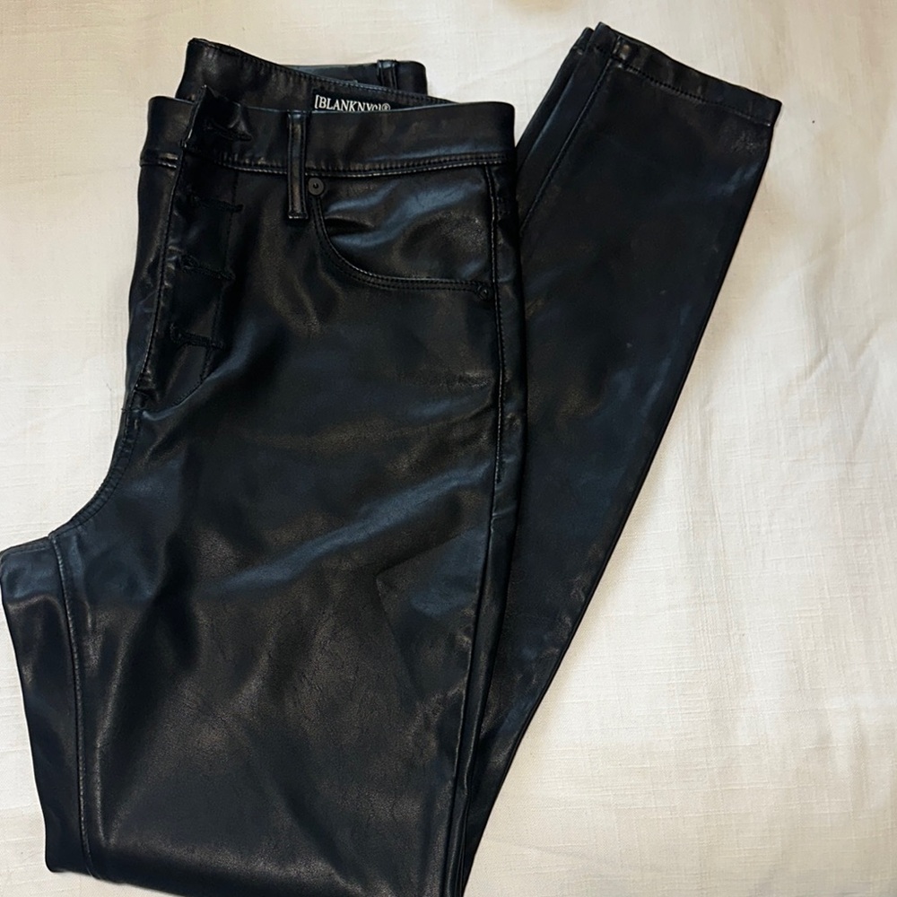 Blank NYC Shiny Black Buttoned Pants